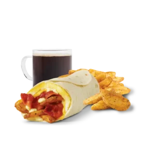 Breakfast Burrito, Bacon combo with Hot coffee