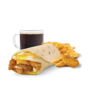 Breakfast Burrito, Sausage combo with regular hot coffee