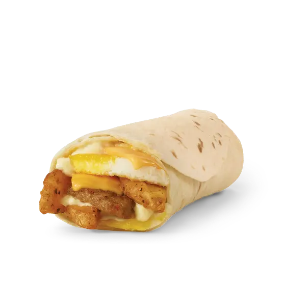 Breakfast burrito with sausage patty